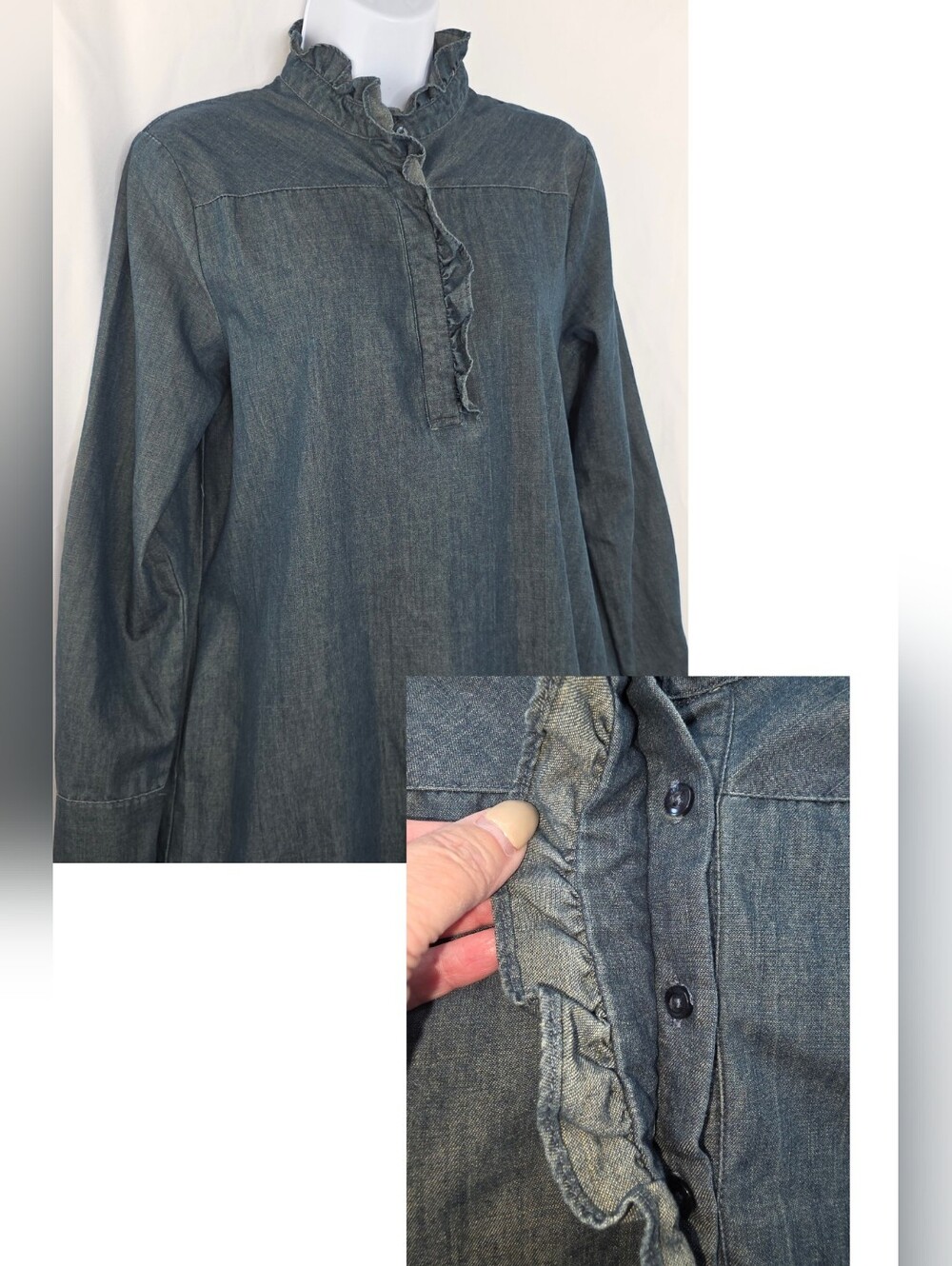 Herrlicher XS Ruffle Yoke Short Denim Antke Dress 3809-CW - Picture 8 of 12